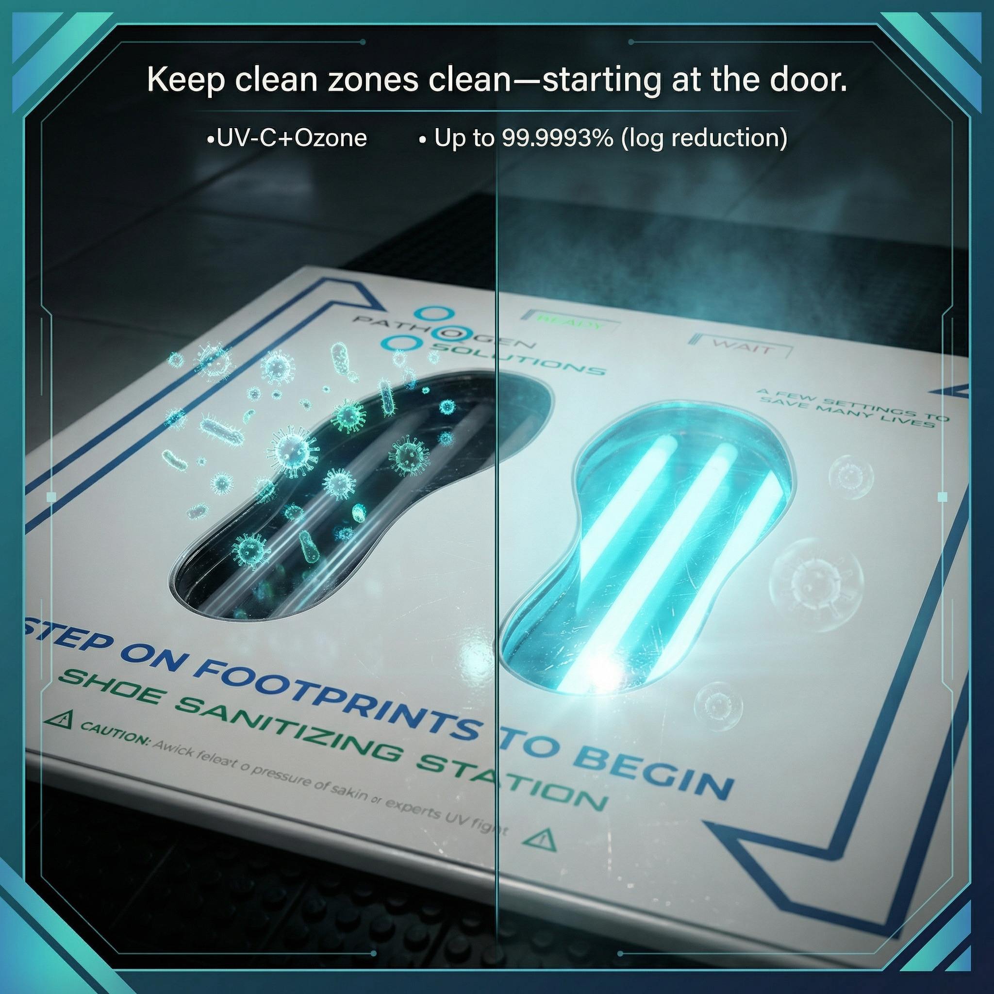 Keep clean zones clean, starting at the door - UVZone close-up showing UV-C and ozone shoe sanitization