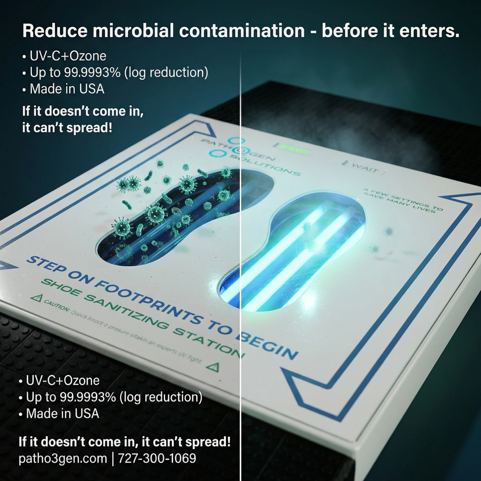 UVZone Shoe Sanitizing Station with UV-C and ozone technology, made in USA